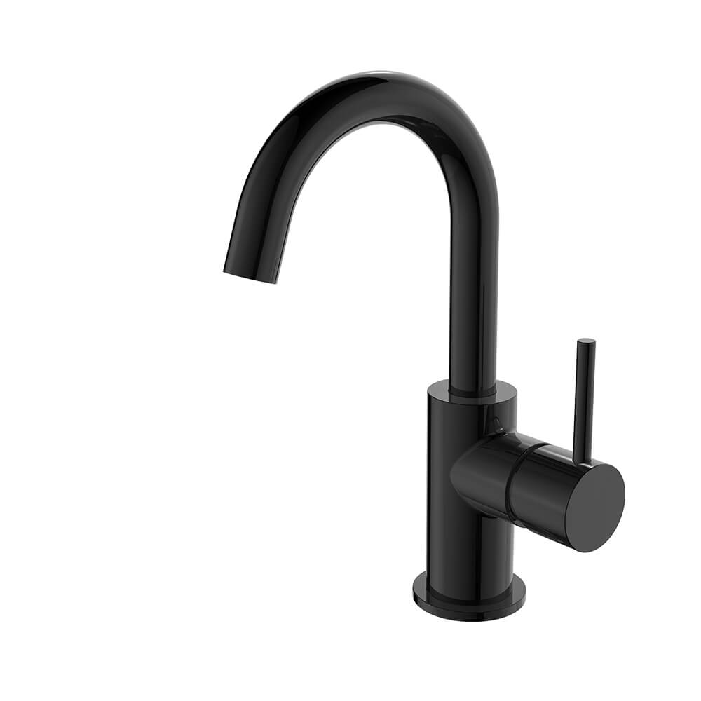 Regn hoge wastafelmengkraan met gebogen uitloop en coldstart, Gun metal black