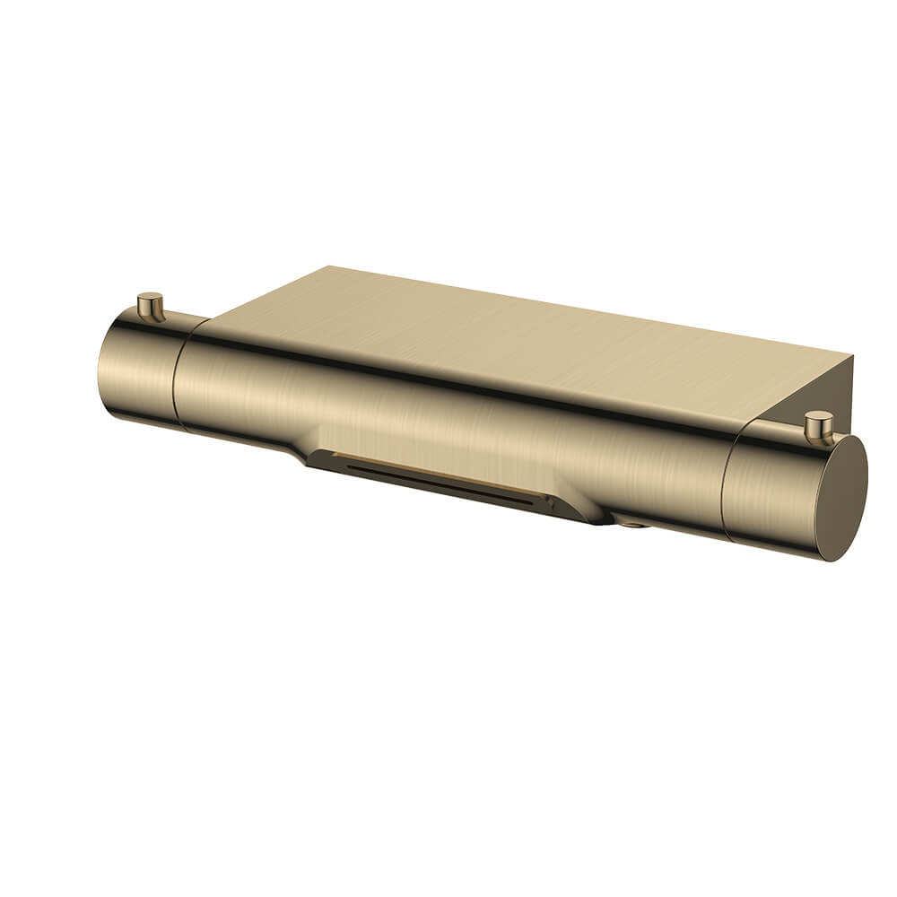 Regn thermostatische badmengkraan met watervaluitloop, Geborsteld goud