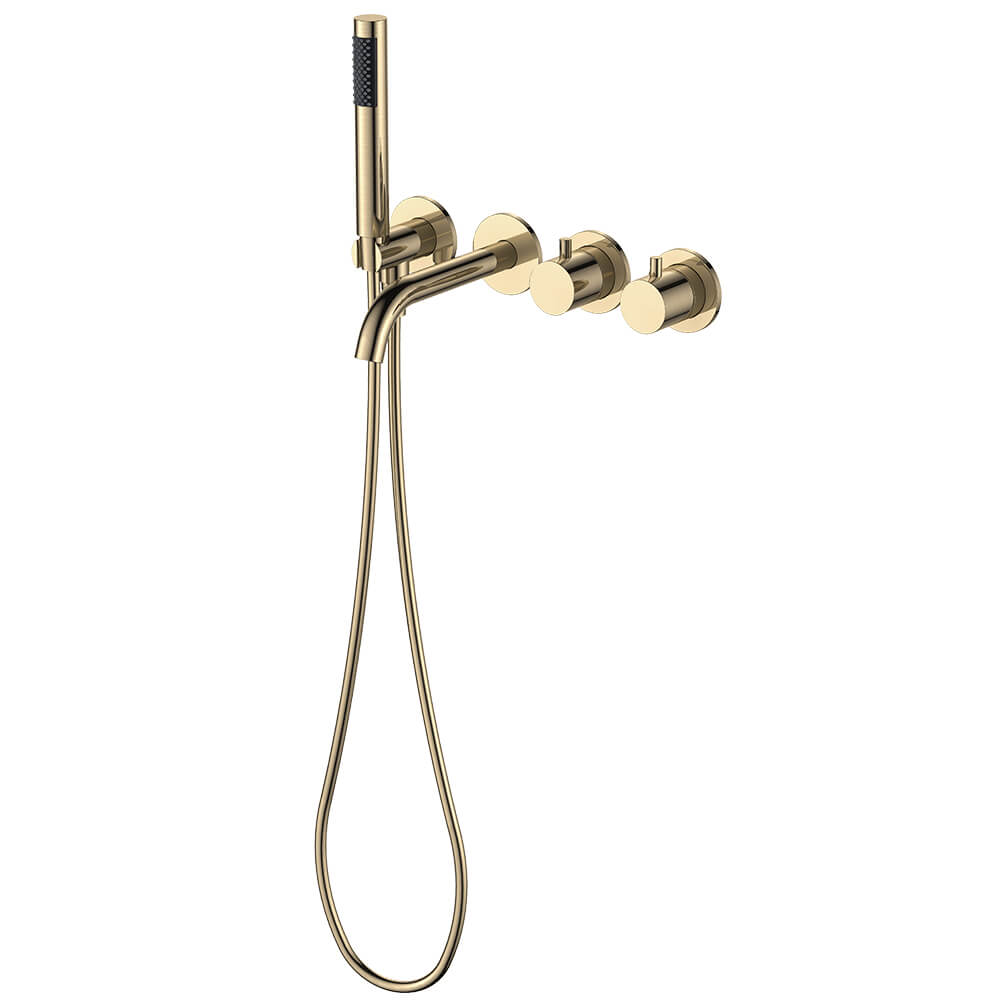Regn complete thermostatische badinbouwset, geborsteld goud