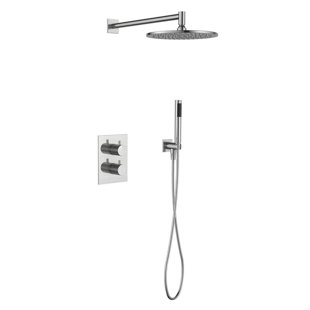 Regn complete thermostatische regendouche inbouwset met rechthoekige plaat, geborsteld nikkel