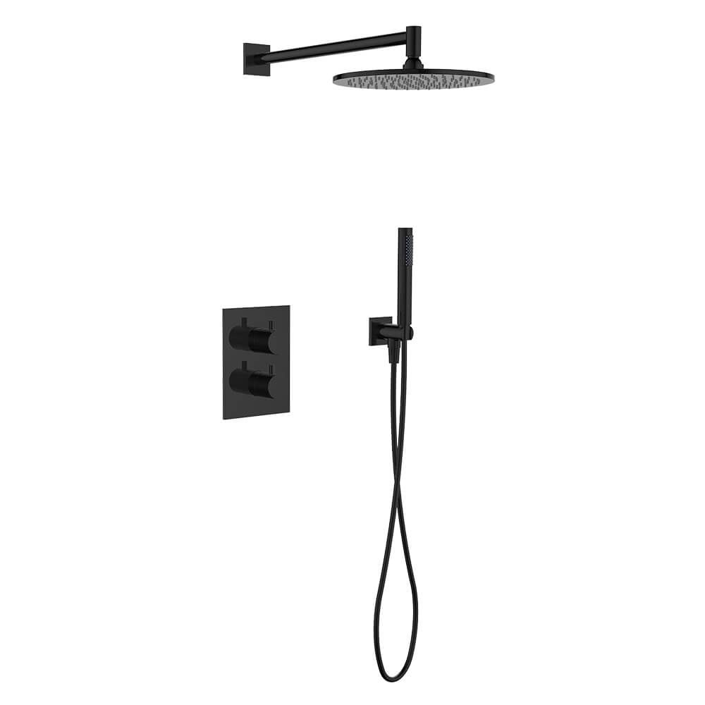 Regn complete thermostatische regendouche inbouwset met rechthoekige plaat, gun metal black