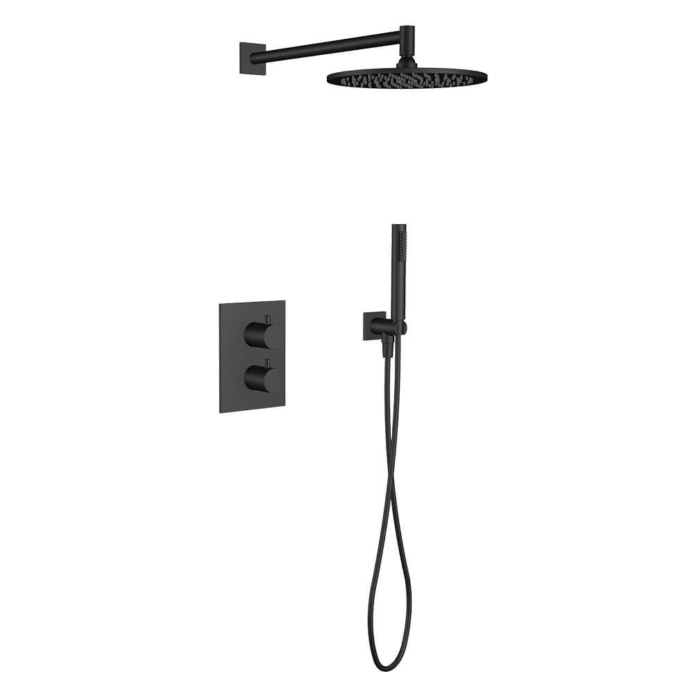 Regn complete thermostatische regendouche inbouwset met rechthoekige plaat, mat zwart