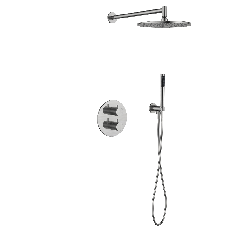 Regn complete thermostatische regendouche inbouwset met ronde plaat, geborsteld nikkel