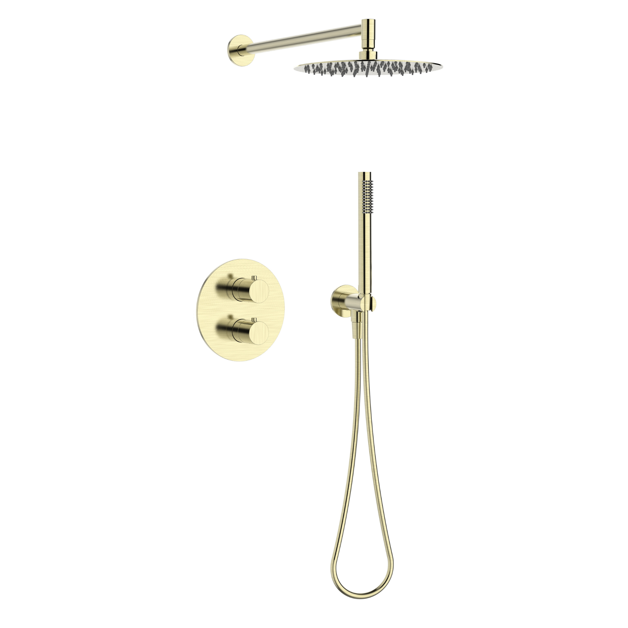 Regn complete thermostatische regendouche inbouwset met ronde plaat, geborsteld champagne