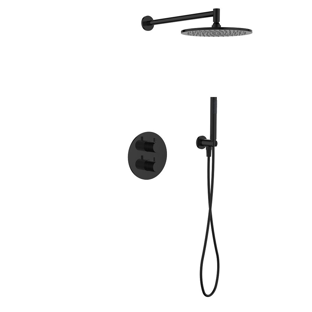 Regn complete thermostatische regendouche inbouwset met ronde plaat, gun metal black
