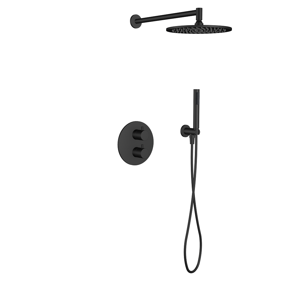 Regn complete thermostatische regendouche inbouwset met ronde plaat, mat zwart