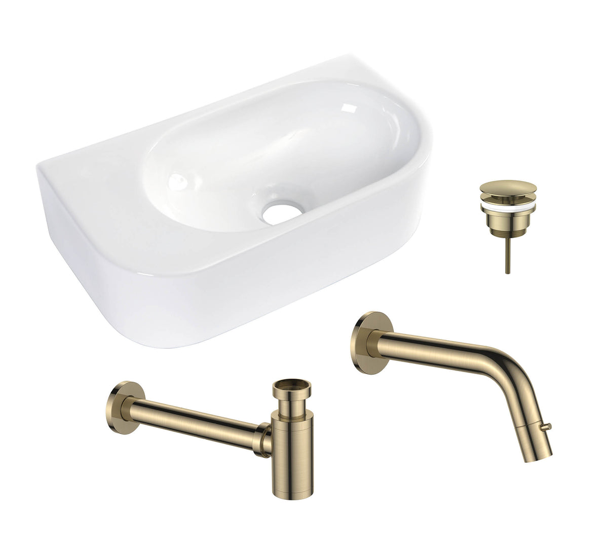 Regn fonteinset inbouw links, Geborsteld goud
