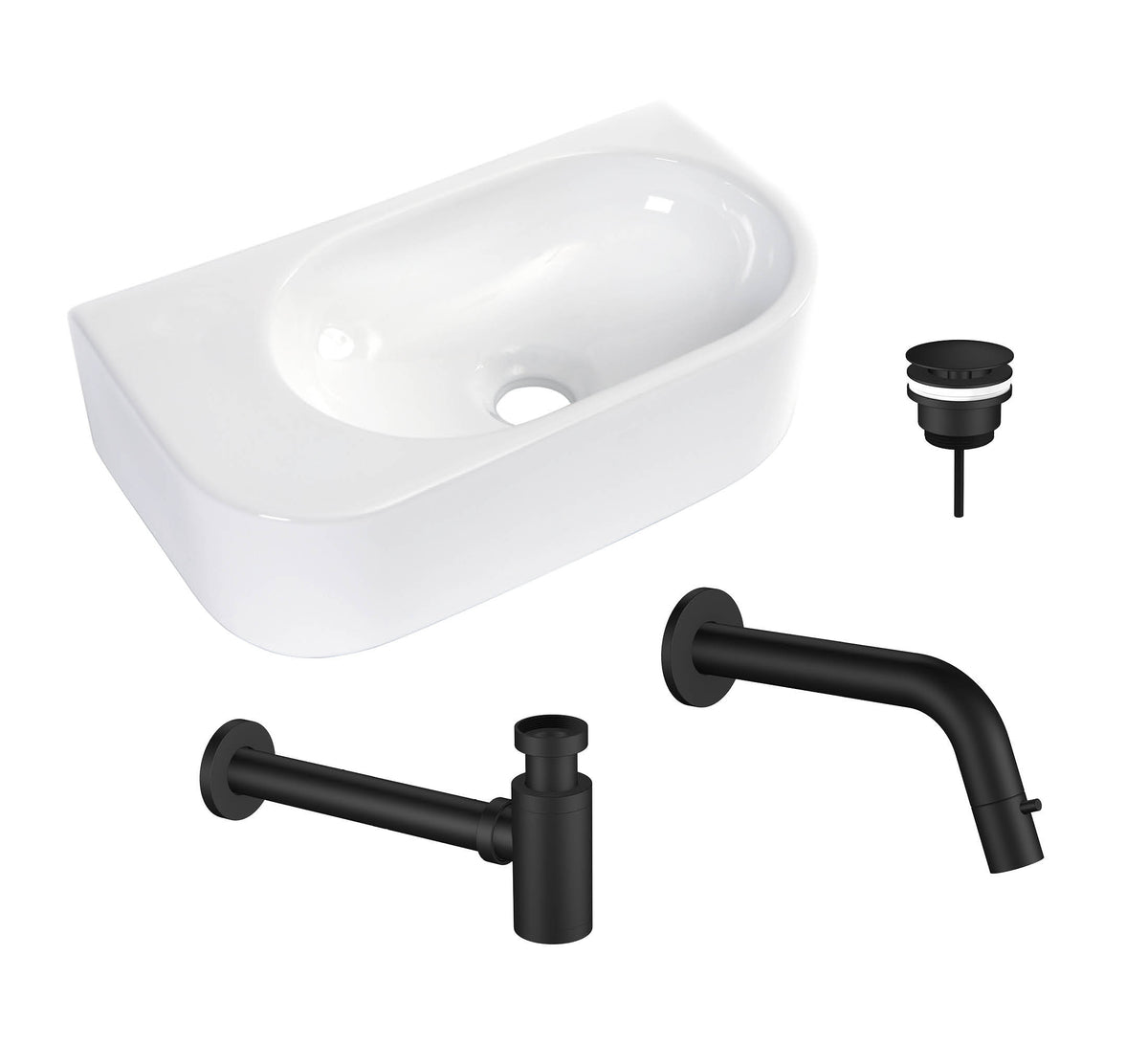 Regn fonteinset inbouw links, Mat zwart