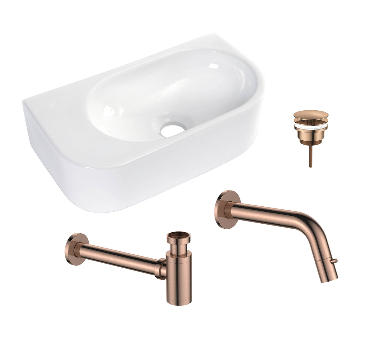 Regn fonteinset inbouw links, Geborsteld koper