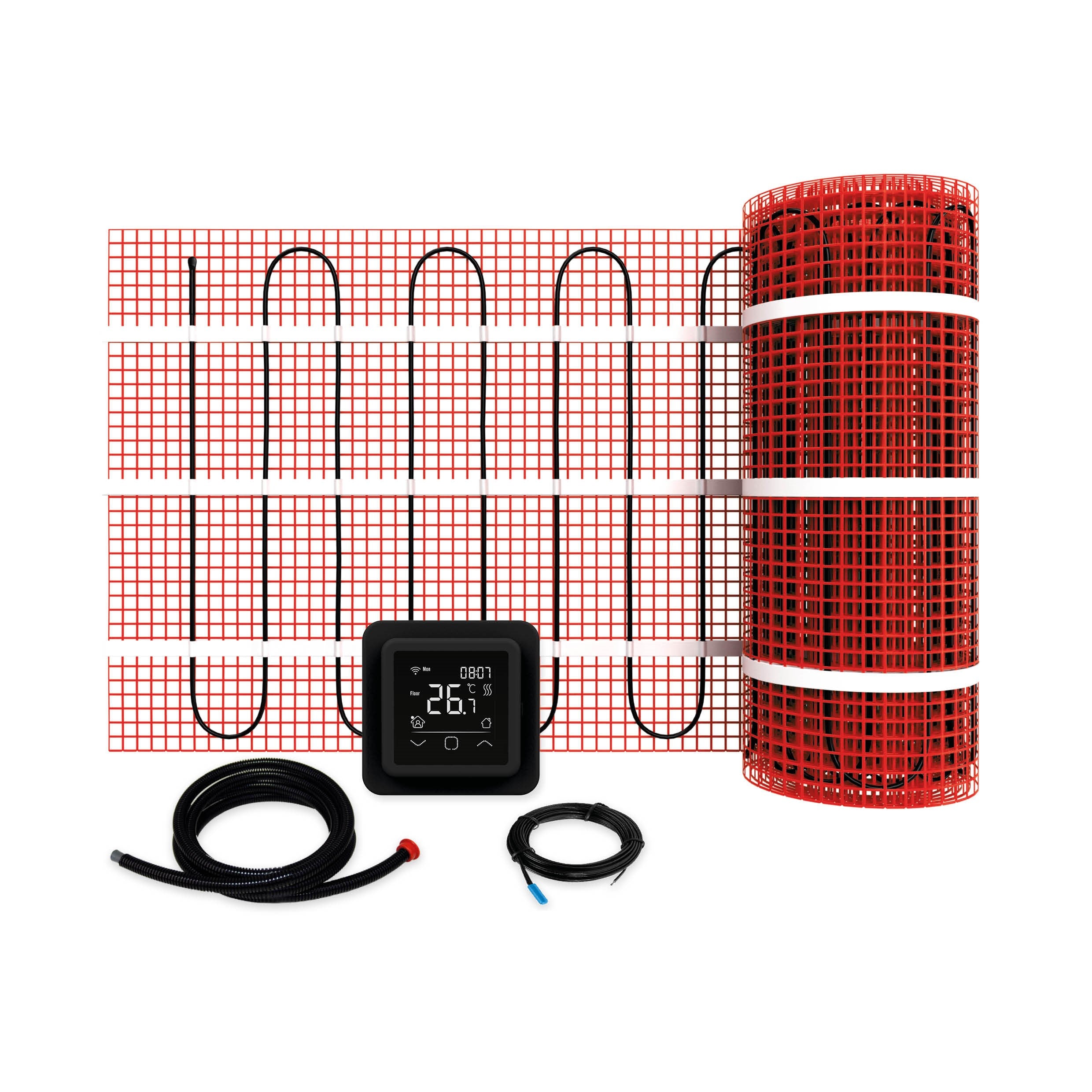Vloerverwarmingset incl. digitale inbouw Wifi klokthermostaat zwart 1 m2