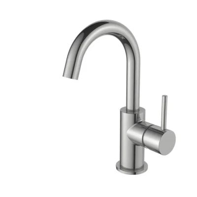 Regn wastafelmengkraan hoog met gebogen uitloop en coldstart brushed nickel 10003BN
